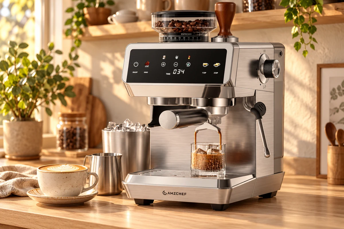 AMZCHEF 44-Setting Grinder Espresso Machine