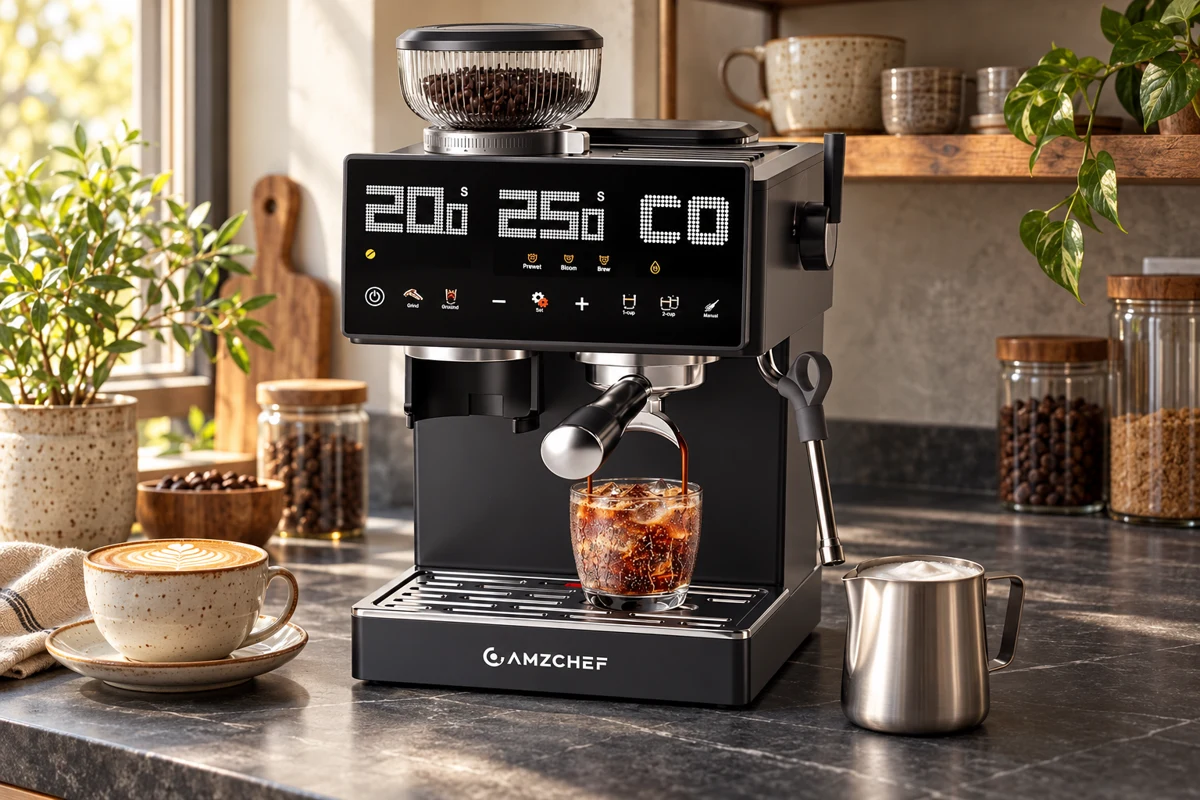 AMZCHEF 40-Setting Grinder Espresso Machine
